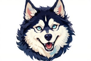 An artistic design featuring the head of a Husky dog with thick, fluffy fur, embodying strength and playfulness. The striking blue or multicolored eyes highlight the dog's captivating features, with an energetic and friendly expression. The simple background accentuates the beauty and unique nature of this Husky dog image.