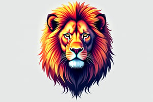 An artistic design featuring the head of a lion with bright, colorful fur, creating a lively and energetic impression. Each color in the design represents the elegance and strength of the lion, with sharp details and a captivating expression. The simple background highlights the beauty and uniqueness of this lion image