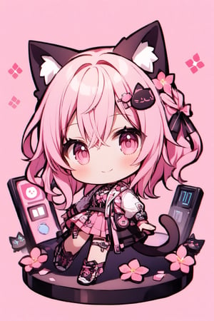 (score_9,score_8_up,score_7_up), 
1 girl, solo, looking at viewer, smile, Chibi characters,
pink long hair, pink eyes,cat ears,cat tail,

color background,cute,(whole body),flowers,wing,light,