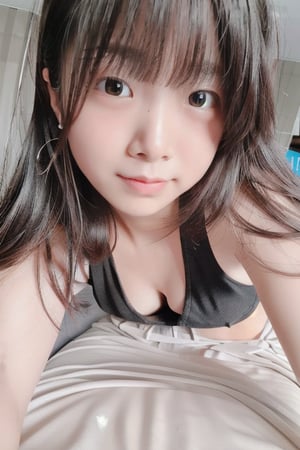 (masterpiece,best quality:1.4),((8k)),(raw photo,photo realistic:1.4),(shiny skin:1.3),extremely detailed skin,detailed face,extremely detailed eyes,Symmetrical eyes, ((radiant eyes:1.4)),Detailed Background,Natural light,1girl,((Japanese idol)),beautiful face,smile:1.2,,((High School Girl)),((cute Idol))
,(super Detailed Cute tank top),,upper body,(From bottom:1.5), Sitting with Knees Up on , spread legs:1.5,open legs:1.5,,nsfw,(show sexy black Panties:1.3),POV,(pussy view),chaeyounglorashy