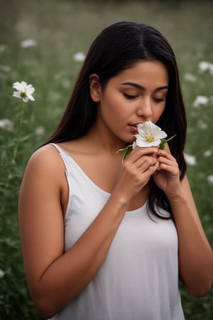 She is smelling a flower,Kaeya