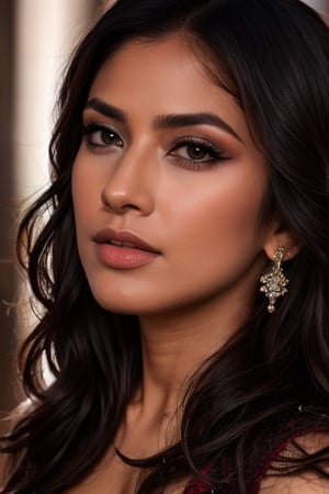 Portrait, close-up of a sexy Indian model, indian girl, eye makeup, lusty, ultra-realistic, portrait, shot on a Sony A7III, high quality 