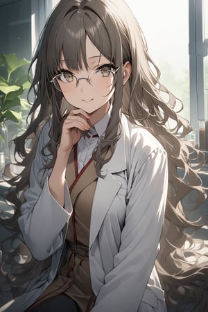 score_9, score_8_up, score_7_up, score_6_up, masterpiece, best quality, accurate anatomy, highres, absurdres, beautiful lighting, natural light,
1girl, rio futaba, long hair, pants, uniform, (full angle, lazy sight, mischievous smile, amaryllis, at laboratory of japanese school, student, lazy hair, glasses, coffee cup, laboratory coat