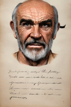 (score_9, score_8_up:1.3), score_7_up,illustrations,sean connery, with writing, aged vintage paper, highly detailed, on parchment,Pencil Draw,homoairotic illustration