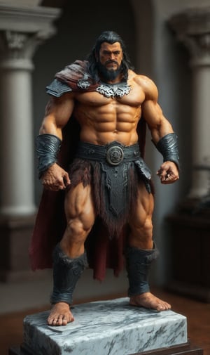 Generate an image of the ideal marble statue of a Conan the barbarian indoors.  Perfect body, high quality, 8k, masterpiece proportion 36d-32-34