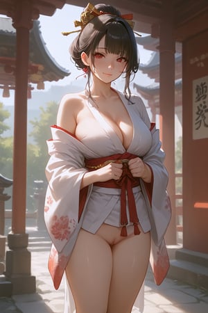  girl, forelocks , kimono , shrine