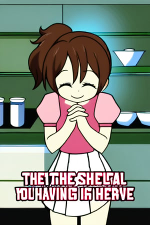 1girl, solo, smile, skirt, brown hair, shirt, closed eyes, ponytail, short sleeves, pleated skirt, puffy sleeves, indoors, english text, parody, white skirt, own hands together, meme, pink shirt, kitchen 
Haru Miura, Reborn,haruxl
