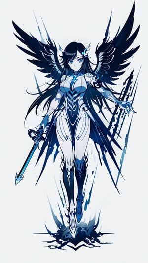 (masterpiece:1.5),(Cawaii:1.3),intricate,best quality,amazing quality,extremely highresolution, ultra-detailed,intricate detailed face and eyes,intricate line,delicate drawing,(a anime character with angel wings holding a sword and shield in her hand),(mechamusume:1.3), 1girl,full body,from behind,from below ,wings, solo, feathered wings, angel wings, looking at viewer,science fiction,cyberpunk,cyberspace,metropolis,mechanism,mechanical,armor,ultra delicate, clearly, super fine illustration, absorbres, pastel art,
BREAK beautiful lighting, beautiful glow,
,niji style ,Noel,  black hair, blue eyes, long hair, breasts, large breasts, hair ornament