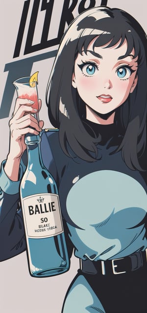 Retro black and white illustration from the 1930s, cartoon character brunette girl with balaclava mask, Molotov cocktail bottle in her hand, dark image background