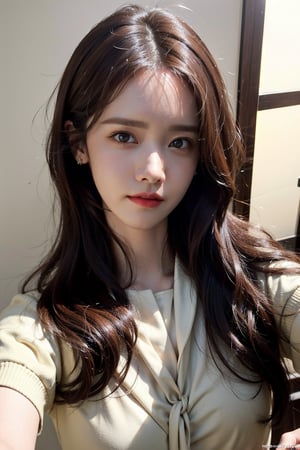 Generate hyper realistic image of an asian woman. masterpiece, best quality, exuding sophistication.1 girl, selfie focus, ((lim yoon)), ((oval yoona narrow face)), (((narrow yoona eyes))), yoona nouse, a random emotion face, young babe 28 years old,very bright backlighting, solo, {beautiful and detailed eyes},calm expression, natural and soft light, HDR,super long hair, longer hair