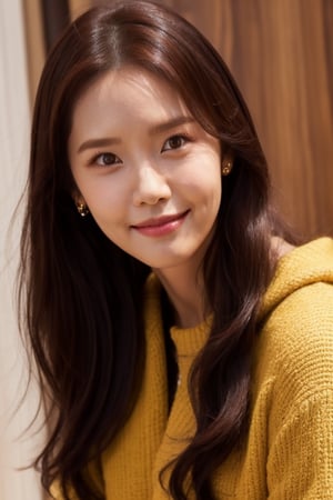 Lim Yoon Ah, kpop makeup, Korean,baby face,high nose,laughing, tall, slender, black hair, yoona crooked legs, yoona protruding forehead, (yoona straight low eyebrows), almond-shaped narrow yoona eyes, dark brown pupils, left eye narrower than right, high yoona cheeks, upturned long  asian nose, thin yoona lips, shy smile, The corners of the lips are deep, dimples on yoona cheeks, high yoona jaw, blunt yoona chin, selfie,a full body shot,lora:IcfgirlLora_v40:1,Beauty,photorealistic,Cutest baby 