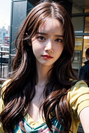Generate hyper realistic image of an Young woman with long flowing hair. masterpiece, best quality, exuding sophistication.1 girl, selfie focus, ((lim yoon)), ((oval yoona narrow face)), (((narrow yoona eyes))), yoona nouse, a random emotion face, young babe 28 years old,very bright backlighting, solo, {beautiful and detailed eyes},calm expression, natural and soft light, HDR,super long hair, longer hair,bremerton