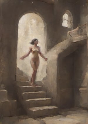 "an imaginary representation of a naked woman in the middle of the descent of a staircase in a step-by-step series of closely integrated ambulatory body movements that combine in a three-dimensional wake behind her, forming a timeless emerging whole to be considered, intellectually, emotionally and aesthetically",cubism art, abstract, string theory, surreal, fourth dimension, sensations, interdimensional travel, parareal,DonMD1g174l4sc3nc10nXL 