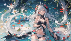 1girl, lying in water