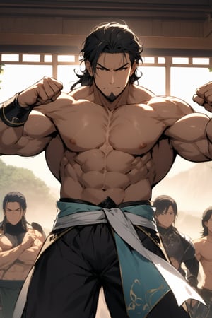 The world of cultivating immortals. Middle-aged uncle. Muscles. Short black hair. Pumping his fists.