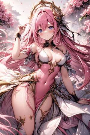 The world of cultivating immortals. female. Long pink hair. pink and white clothes