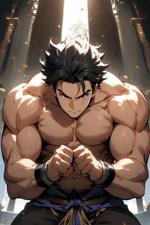 The world of cultivating immortals. Middle-aged uncle. Muscles. Short black hair. Pumping his fists.