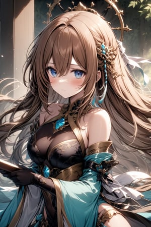 The world of cultivating immortals. female. Long brown hair. cyan clothes