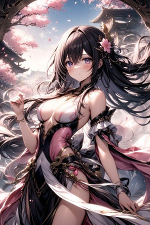 The world of cultivating immortals. female. Long black hair. pink and white clothes