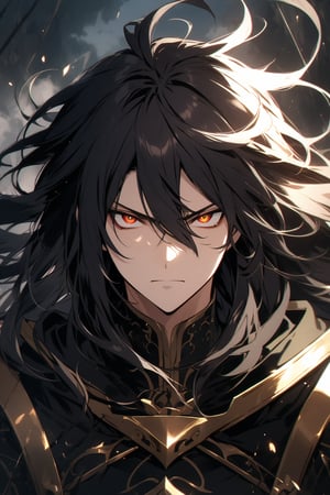 The world of cultivating immortals. Male. Long black hair. Black clothes. Stern face. Sharp eyes.