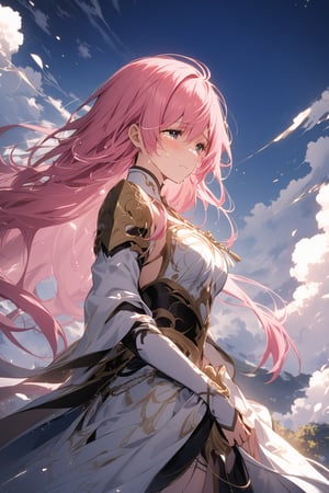 The world of cultivating immortals. Female. Pink hair, white clothes, with cloud patterns on the clothes. (Crying)