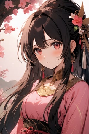 Ancient style female black hair pink clothes