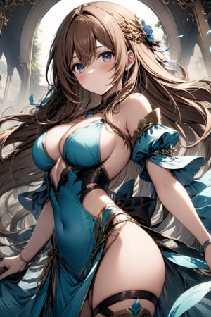 The world of cultivating immortals. female. Long brown hair. cyan clothes
