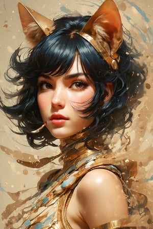 (by Loish, Leyendecker, James Gilleard), perfect anatomy, a beautiful catgirl 'meow' in Ancient Egypt, circa 1st century BCE, (long black hair, (cat ears), freckles:1.2), smiling, fun, playful, extremely detailed, More Detail XL,