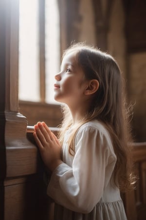 1 girl pray in a old chapel , the Heaven  open and  beautiful light come from above, peaceful and joyfully.,wgz_style