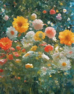 A digital oil painting of a whimsical garden, where delicate flowers bloom with a glitchy sheen. Transparent petals refract light, like shards of glass, in the style of Nicolas de Staël's abstracted forms. Recursive patterns swirl around the blooms, echoing the intricate details of Peter Paul Rubens' Baroque masterpieces. In the background, generative art algorithms conjure wispy tendrils, reminiscent of Alonso Berruguete's ornate carvings. As the scene unfolds, iconic football players Cristiano Ronaldo, Lionel Messi, and Ferran Torres (Butrgeño) appear amidst the flora, their figures distorted by digital artifacts, as if painted on a fractured mirror.