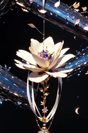  (magic amulet),(complex petal structure:1.5),space background,Black and white entanglement, crystal and silver entanglement