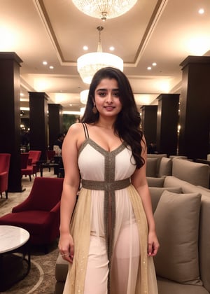 Lovely cute hot Alia Bhatt, acute an Instagram model 22 years old, full-length, long blonde_hair, black hair, Black dress, in Five Star hotel dinner, Indian, wearing a Pakistai dress Kurti pajama, Lives text on top, thin shaped_body,