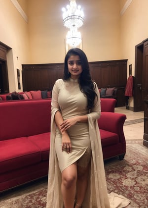 Lovely cute hot Alia Bhatt, acute an Instagram model 22 years old, full-length, long blonde_hair, black hair, winter, in her lounch, Indian, wearing a Indian dress, Lives text on top, thin shaped_body,