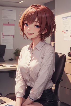 1girl, cute, st3llarlilly, smiling, short hair,  office_lady