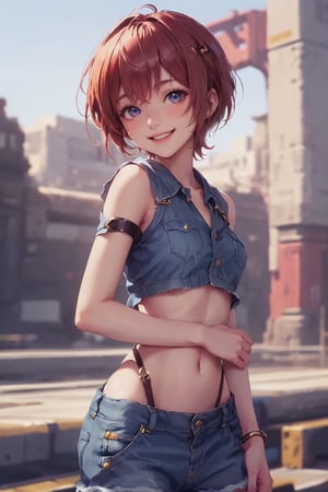 1girl, cute, st3llarlilly, smiling, short hair, denim_shorts