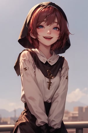 1girl, cute, st3llarlilly, smiling, short hair,nun_clothing,  pray, exposed_face