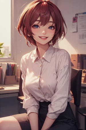 1girl, cute, st3llarlilly, smiling, short hair,  office_lady