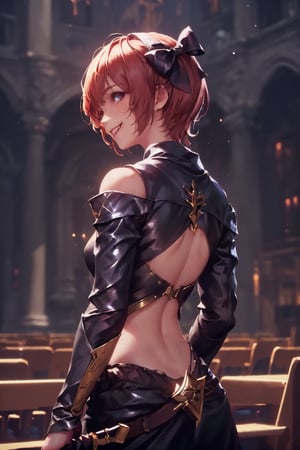 1girl, cute, st3llarlilly,smiling, short hair,holy_knight, whole-length , church,
have to Blunt Weapon, piercing eyes, back_bow