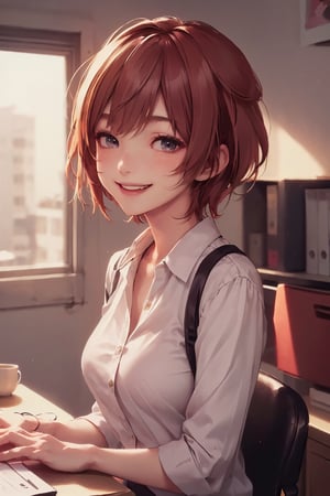 1girl, cute, st3llarlilly, smiling, short hair,  office_lady