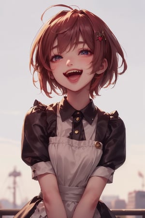 1girl, cute, st3llarlilly, smiling, short hair, maid_uniform, mouth_open, 