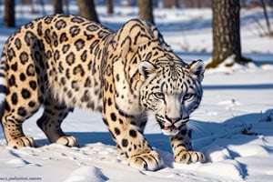 random picture of a Snow leopard in nature winter,more detail ,arqui, , less detail