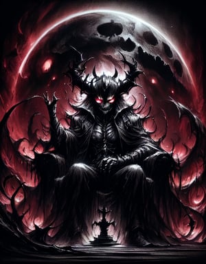A dark, ominous castle looms in the misty background as the Devil King sits atop a throne of twisted black iron, his piercing red eyes glowing with malevolent intent. His horns curve upwards like scimitars, and his sharp teeth seem to gleam with anticipation. The air is heavy with the scent of brimstone and smoke as he raises one hand, summoning forth a swirling vortex of hellish energy.,Dark king,la+ darkness,DarkTheme,Dark fantasy v2,Jack o 'Lantern,DGQMGirl2,dmnrmr,CharcoalDarkStyle, Dark_Mediaval,h4l0w3n5l0w5tyl3DonMD4rk,Darkness Kitten ,EpicGhost,Ghost mask ,ghostface,ghostfreak,ghost nocturnal,saree