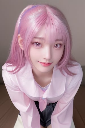 cherry_blossom,18 yo, 1 girl, beautiful korean girl,
wearing white collared long sleeve shirts,short pants, smile,school_girl, solo, {beautiful and detailed eyes}, dark eyes, calm expression, delicate facial features, ((model pose)), Glamor body type, (pink hair:1.2), hair past hip, bangs, straight pink hair, flim grain, realhands, masterpiece, Best Quality, 16k, photorealistic, ultra-detailed, finely detailed, high resolution, perfect dynamic composition, beautiful detailed eyes, eye smile, ((nervous and embarrassed)), sharp-focus, full_body