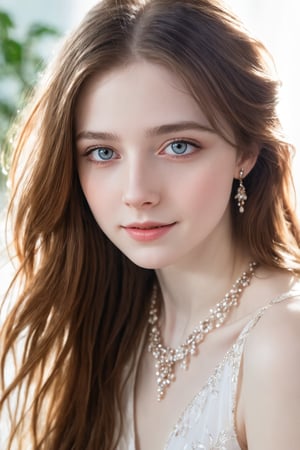 Beautiful soft light, (beautiful and delicate eyes), very detailed, pale skin, (long hair), dreamy, ((front shot)), soft expression, bright smile, art photography, fantasy, jewelry, shyness, soft image, masterpiece , ultra-high resolution, color, very delicate and soft lighting, details, Ultra HD, 8k, highest quality, silhouette of a woman in the fallen leaves, dual screen,