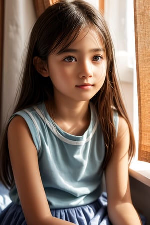 A melancholic young girl sits pensively on her bed, surrounded by the soft glow of morning sunlight peeking through the curtains. Her bedroom is adorned with whimsical illustrations and stuffed animals, reflecting her gentle nature. She appears lost in thought, her expression a mix of sadness and contemplation, as if still processing the lingering emotions from a bad dream. The warm lighting and delicate lines evoke a sense of intimacy and vulnerability.face lighting, bright backlight, high resolution, best quality, Photos, 4k, (Realistic:1.2),1girl, smile, beautiful girl, SIMPLEPOSITIVEXLV2, (best quality,4k,8k,highres,masterpiece:1.2), ultra-detailed, studio lighting, ultra-fine painting, sharp focus, physically-based rendering, extreme detail description, professional, vivid colors, fantasy, black eyes, xxmix_girl,More Reasonable Details