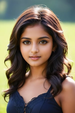Face and Body Description: Priya's striking dark brown eyes are her most captivating feature, often sparkling with curiosity and mischief. She has wavy, waist-length hair dyed a rich, chestnut brown. Her petite frame is complemented by her radiant, sun-kissed skin.
