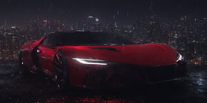cinematic shot, complete view, red sport car, night city,Extremely Realistic,Movie Still,RussellJames,background,c_car,