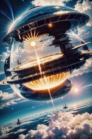 (spaceship,floating city),magic circle the sun
