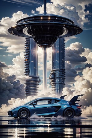 (super car monster luxury with wing  big marmle,floating city),magic
