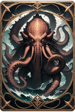 (masterpiece:1.4), ((best quality, 8k, ultra-detailed)), Kraken, monster illustration, beautiful, full body, in TCG Card frame